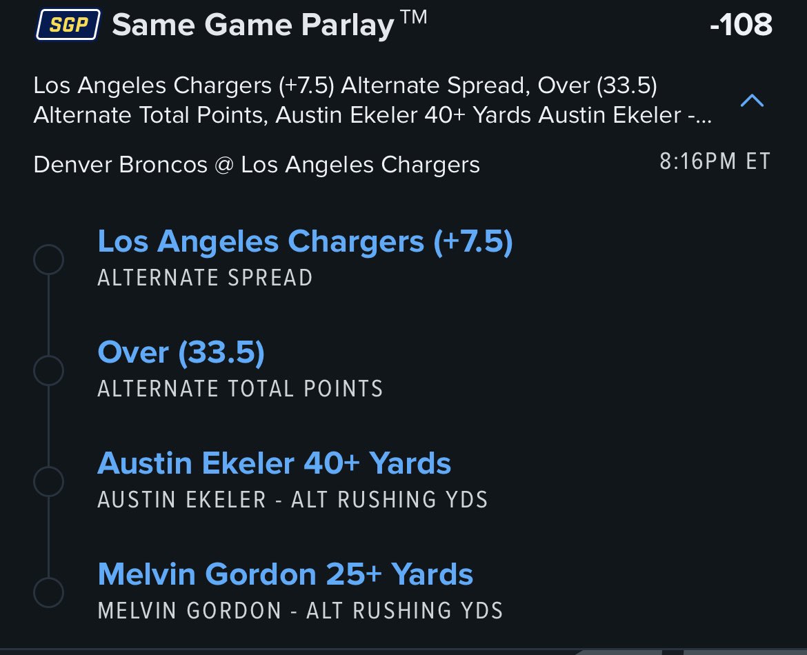 parlay_daddy67's tweet photo. About to cash in on that +177 6 leg tonight and added on a NO SWEAT -108 4 leg INVESTMWNT.
@Betterboys4 @TheHolyOneBets @parlay_daddy67 @JakeSmigelski @BetterBoys4Fan 

CLEAR IT
#broncos 
#chargers https://t.co/2nkkLJIZIX