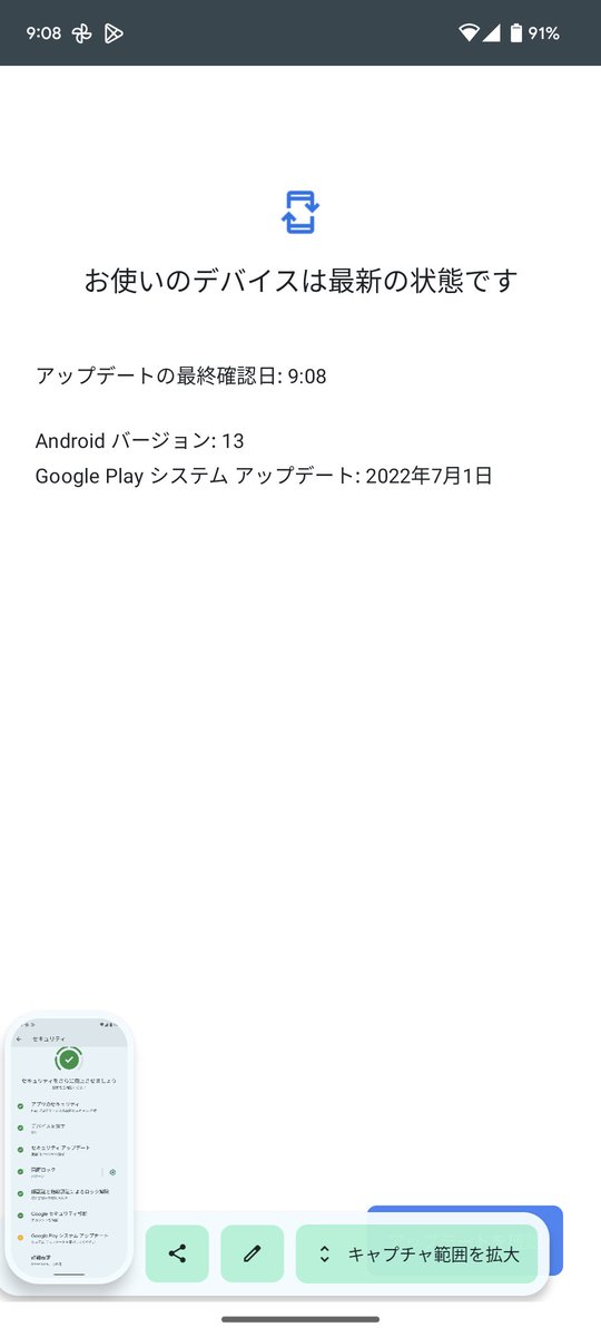 t48selfemployed's tweet photo. @madebygoogle 
#pixel7
設定→「セキュリティ」内の『google play システムアップデート』の『！』が消えないのはなぜでしょう？
確認しても「最新の状態です」、と答えられます https://t.co/9pKU8JSION