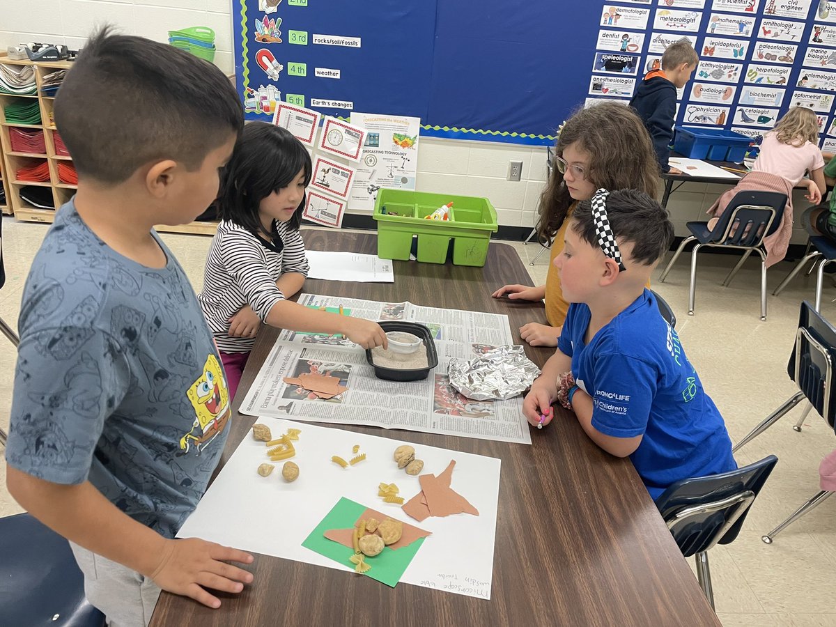 Paleontologists digging through layers to find the fossilized remains of an unknown animal. <a href="/Bostonkidscount/">Boston Elementary</a>
