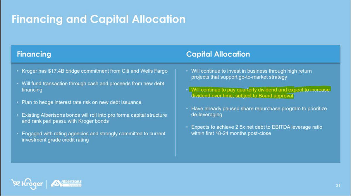 DivGrowthIncome's tweet photo. $KR shareholders concerned about the dividend due to the $ACI acquisition, Kroger is reaffirming its commitment to paying its dividend AND increasing it over time. https://t.co/DTuZHoaPeV