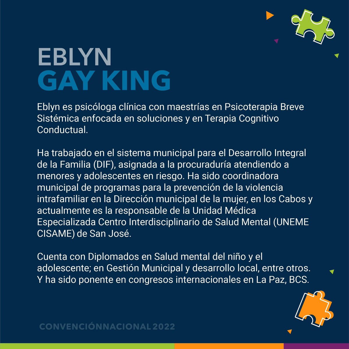 cnynmx's tweet photo. El bienestar emocional de los niños, niñas y jóvenes que atienden los clubes, es un tema primordial en nuestra Convención Nacional.  ✨🤓👌

Ponente:
🔹 Eblyn King 
🔹 Maestra en Psicoterapia Responsable de la UNEME CISAME Los Cabos

#GrandesFuturosInicianAquí 💙 https://t.co/fmZXpmchP1
