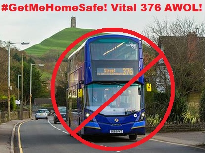 #GetMeHomeSafe!

376 #AWOL put #Rural #Somerset #Residents in #Danger!

I'm #disabled. Last night: #Stranded after #LastBus #NoShow. My meds @ home! (2h walk, if in poor health & heavy shopping)

Friends stranded in Wells yday.

#BusDriver today says: @firstbsa12 NOT LISTENING!