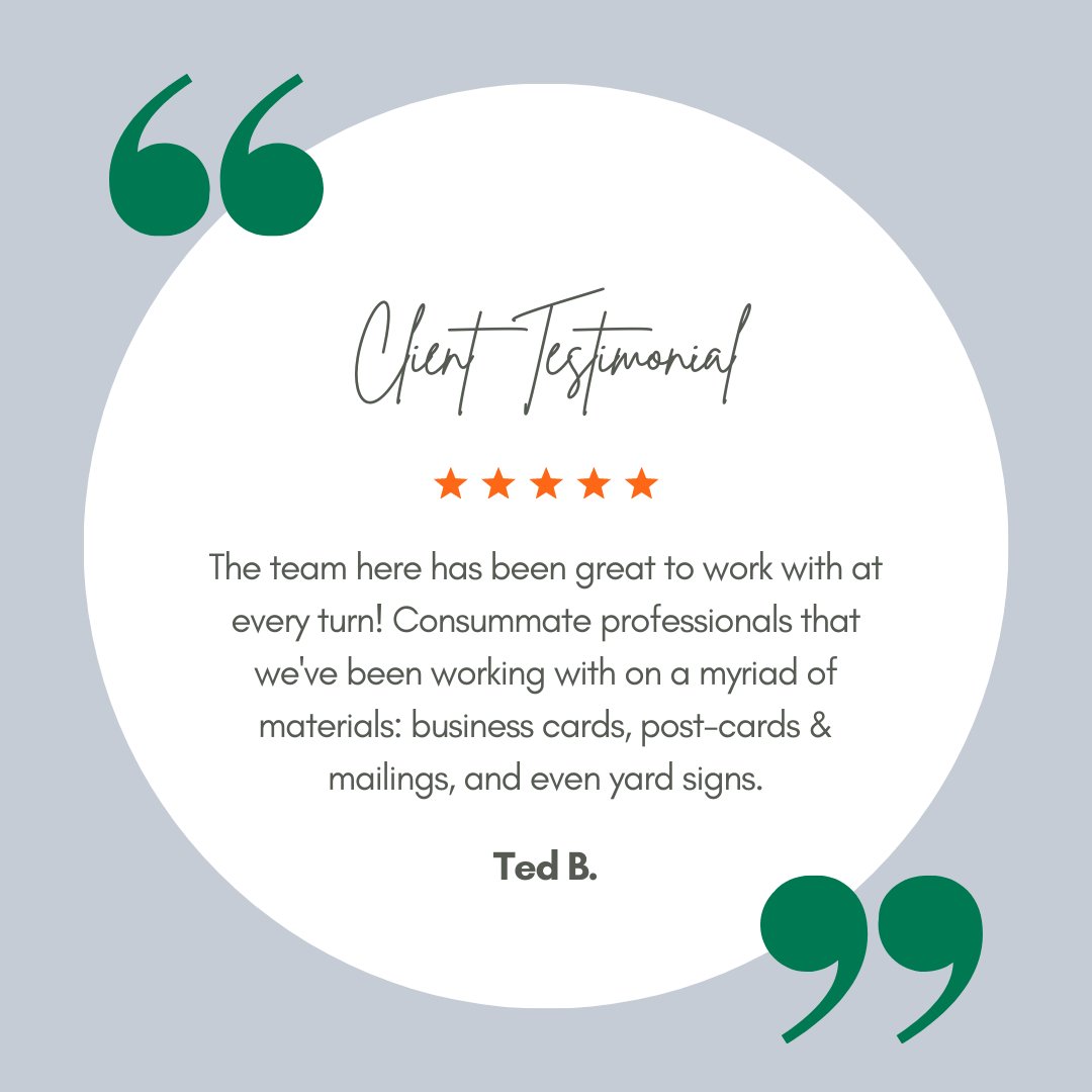 Thank you, Ted, for such kind words. It's been a pleasure working with you. 

#MinutemanPress #PrintDesign #SupportMarylandBusiness #PromotionalProducts #PrintLocal #PromoteYourBrand #BrandIdentity #PrintingProject #BrandManagement