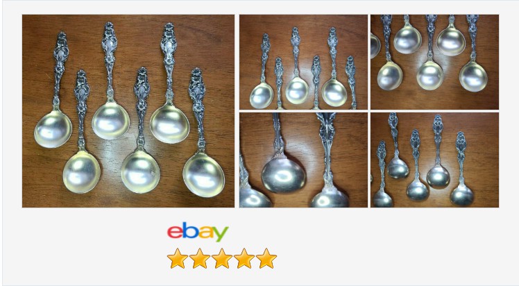 sonupsales's tweet photo. Lily Bouillon Soup Spoons Set Whiting #Sterling Silver Pat 1902 Mono C LOT 6 Gold | eBay #elegant #dining #diningin #recipes #bling #superrich #victorian
https://t.co/xMhpm8XIOC https://t.co/LXwGdqnyL2