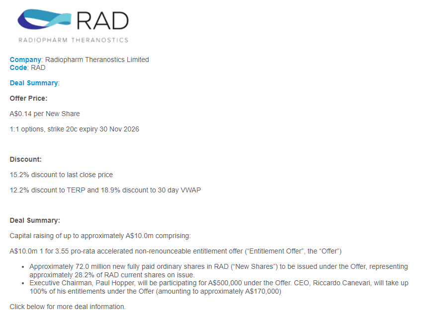 Something very off about $RAD Raising money and pending release of an announcement to the market about analysis of the Pivalate Phase II Data in Brain Mets Trial expected to be released on Tuesday 18 October 2022.