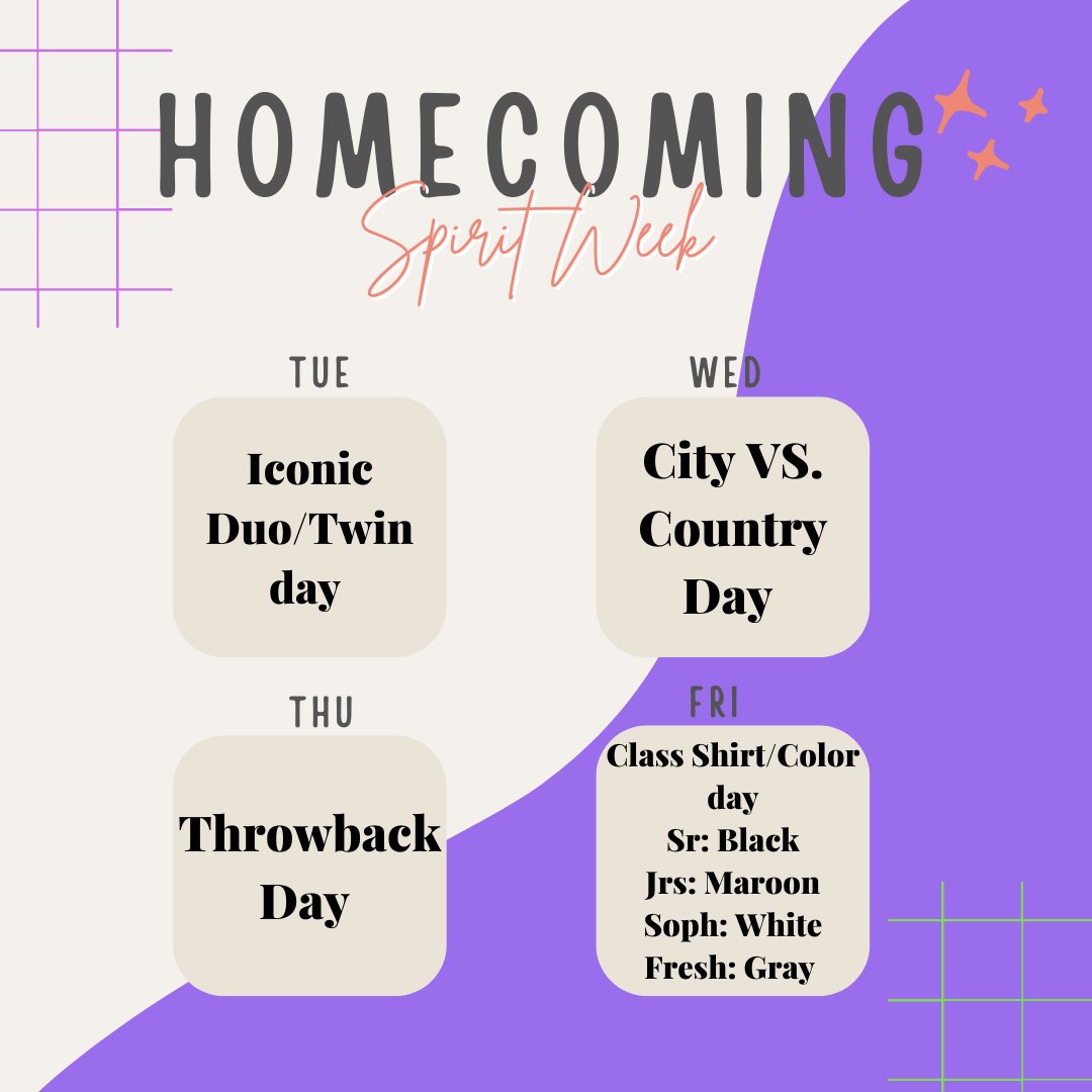 Handley SGA (@handleysga) on Twitter photo HOCO SPIRIT WEEK STARTS TOMORROW ‼️ Dress up for spirit points & post on your story’s + tag <a href="/handleysga/">Handley SGA</a> WOO GET HYPE FOR A FUN WEEK 🤍 HOCO SPIRIT WEEK STARTS TOMORROW ‼️ Dress up for spirit points & post on your story’s + tag <a href="/handleysga/">Handley SGA</a> WOO GET HYPE FOR A FUN WEEK 🤍