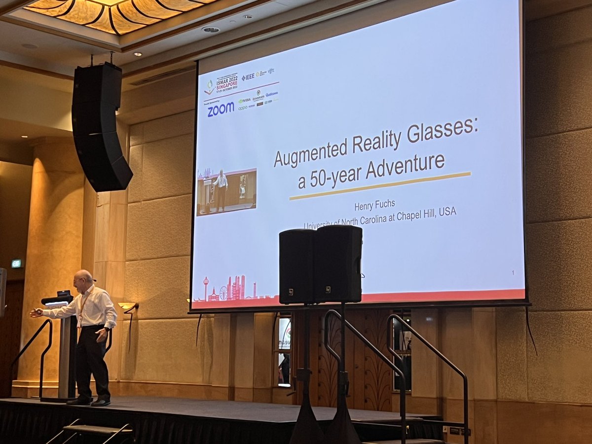 Prof. Henry Fuchs is the first keynote speaker at ISMAR 2022 in Singapore. Very interesting talk about the past and future of AR glasses. #ISMAR2022 #IEEE