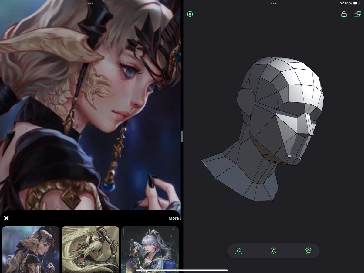 Practice Au’Ra sketch from reference. Been struggling with head posing and this app has been so clutch (Head Model Studio)