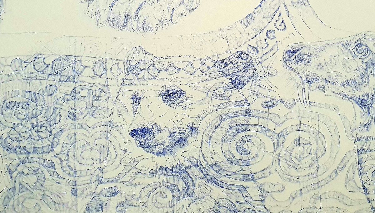 Janeleemcc's tweet photo. Little orphan bear 

Detail from Biro #drawing in progress https://t.co/6JOMxtRxrn