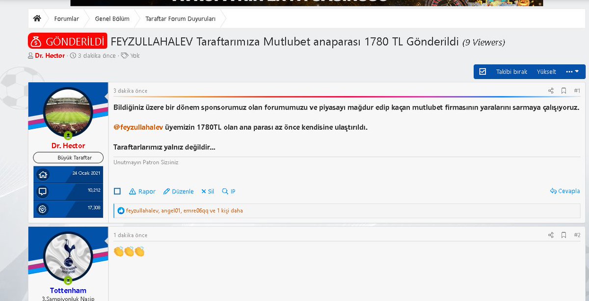 forum_taraftar's tweet photo. 😡Dolandırıcı #mutlubet Firmasının
👉Mağdur ettiği üyelerimizden
✔️Feyzullahalev'e ana parası olan
💸1780 TL forum olarak kendisine ÖDENDİ.
🙏Tüm taraftarlarımıza saygı duyurulur
#bahis #freebet #casino #denemebonusu #bahissikayet #bet #taraftarforum #iddaa #engüvenilirbahis https://t.co/sjbypUeFlL