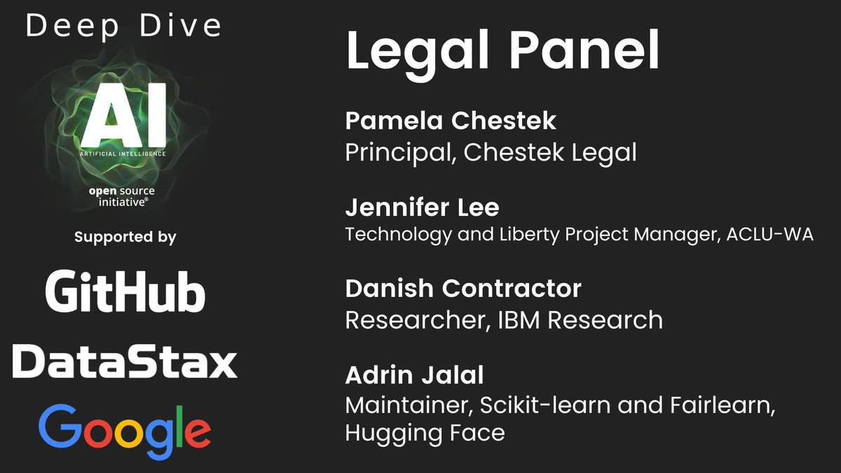 OpenSourceOrg's tweet image. Our 3rd #DeepDiveAI panel starts tomorrow at 8:30AM PST. Registration is still open. @pchestek @jennifer_e_lee  @danish_c @adrinjalali. 
opensource.org/civicrm/event/…