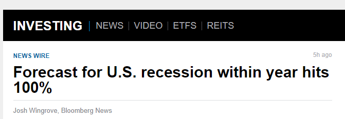 é rapaziada, se preparem!

A Bloomberg projeta uma chance de 100% de uma recessão nos EUA nos próximos 12 meses.

#economia #bloomberg #recessao