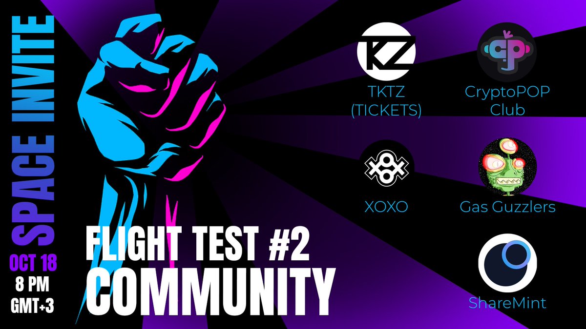 TKTZ (@tktzio) on Twitter photo Join us for our weekly space Flight Test #2!
Whoβs gonna be on board with us this week?
@GasGuzzlers_NFT
<a href="/xoxonft_io/">XOXO</a>
<a href="/CryptopopC/">CryptoPOP Club - FREE MINT</a>
<a href="/sharemint_xyz/">sharemint.xyz</a>
<a href="/talnavarro/">Tal Navarro / Social Lady / WIN</a> <a href="/leongaban/">LEβNπΉπ§²</a>
#community #TwitterSpace #NFT #Crypto #aviation Join us for our weekly space Flight Test #2!
Whoβs gonna be on board with us this week?
@GasGuzzlers_NFT
<a href="/xoxonft_io/">XOXO</a>
<a href="/CryptopopC/">CryptoPOP Club - FREE MINT</a>
<a href="/sharemint_xyz/">sharemint.xyz</a>
<a href="/talnavarro/">Tal Navarro / Social Lady / WIN</a> <a href="/leongaban/">LEβNπΉπ§²</a>
#community #TwitterSpace #NFT #Crypto #aviation