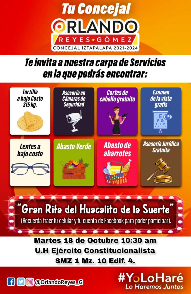 OrlandoReyes_G's tweet photo. ⭐️Familia de la UH Ejército Constitucionalista nos vemos mañana (martes 18 octubre)  a partir de las 10:30 hrs. en nuestra Carpa de Servicios. ¡Los espero en la rifa del Huacalito de la Suerte! #YoLoHaré, ¡Lo Haremos Juntos! ❤️🇲🇽☝🏻 https://t.co/GEGU2K5Dep