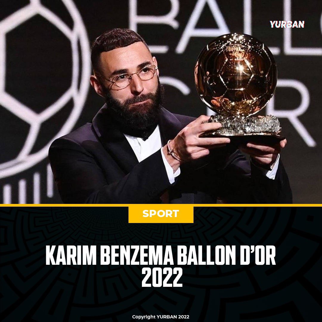Y_urbn's tweet photo. Félicitations à @Benzema qui remporte le ballon d’or France Football 2022 pour la première fois de sa carrière après une saison spectaculaire #BallonDor https://t.co/yJpTPm8UYR