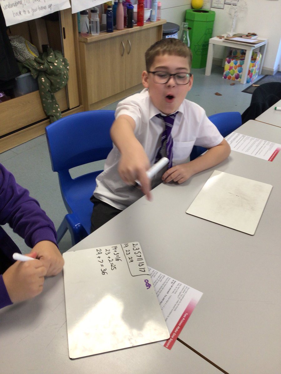 BirchwoodCE's tweet photo. Year 6 have spent today's fluency session exploring the @nrichmaths problem 'Two Primes make a Square'. Fabulous fluency of prime numbers and square numbers! Well done Year 6! #bcepsmaths #bcepsy6 https://t.co/mRwnNphFBJ