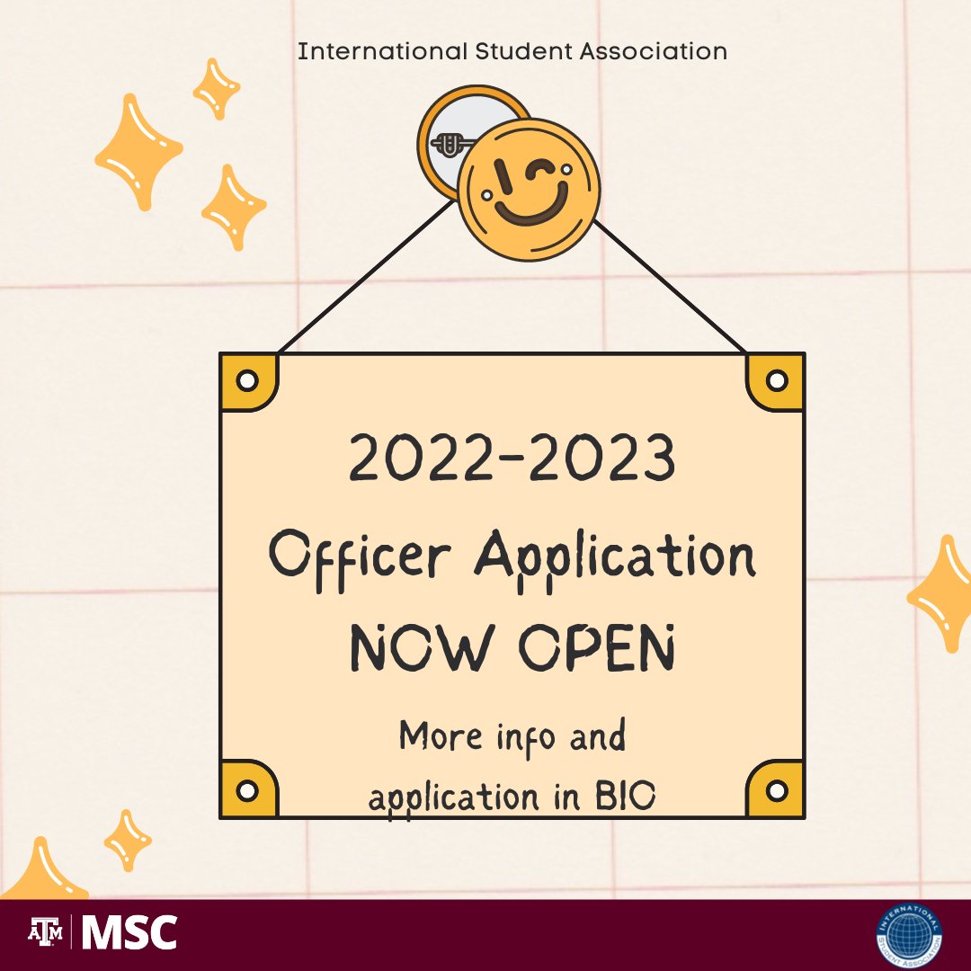 TAMU_ISA's tweet photo. Are you ready to be a leader? ISA has a new opportunity to get officer training! Apply now: https://t.co/t6J8BAULuM https://t.co/0cHYHm55BF