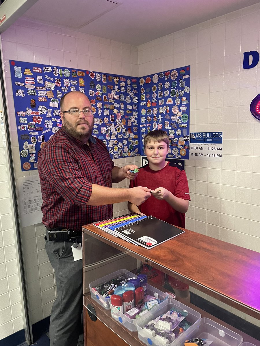WeaberTim's tweet photo. The first day of the MS Student Store was a great success.  We had visits from Mr. Link, the superintendent and Mr. Hauser, the principal. The students did a great job and came up with some good feedback from the first day. #NLSD4U https://t.co/St4M8TLpy2
