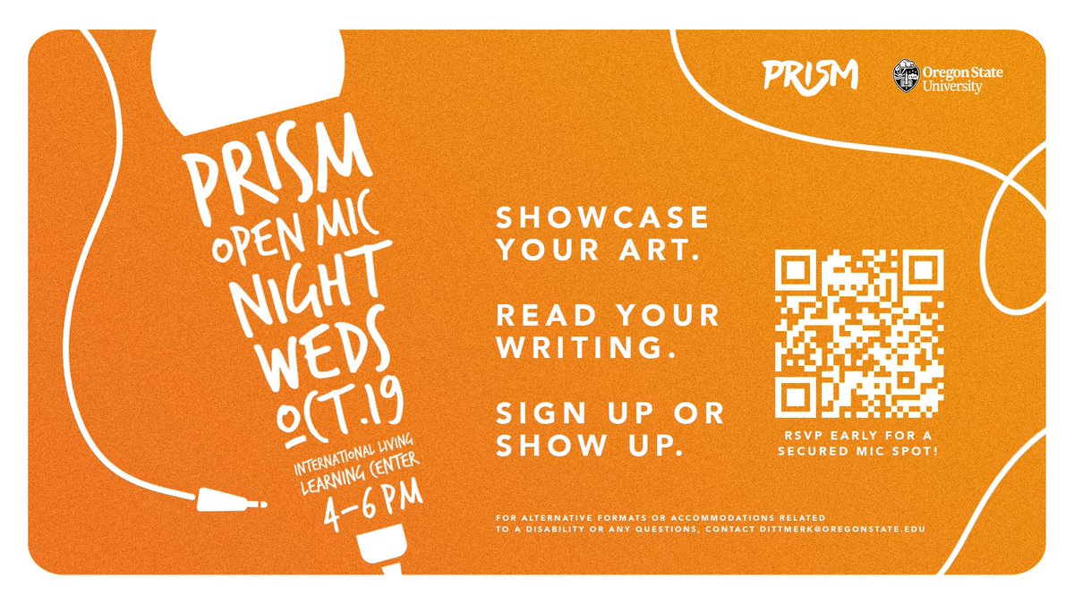 OSUPrism's tweet photo. We are so excited to announce our first Open Mic of the year!! This event will be taking place October 19th in the International Living-Learning Center, Room 253 from 4-6pm! Sign up or show up to share your work! https://t.co/wxTe1sjbZu https://t.co/8VfQ7QUg2z