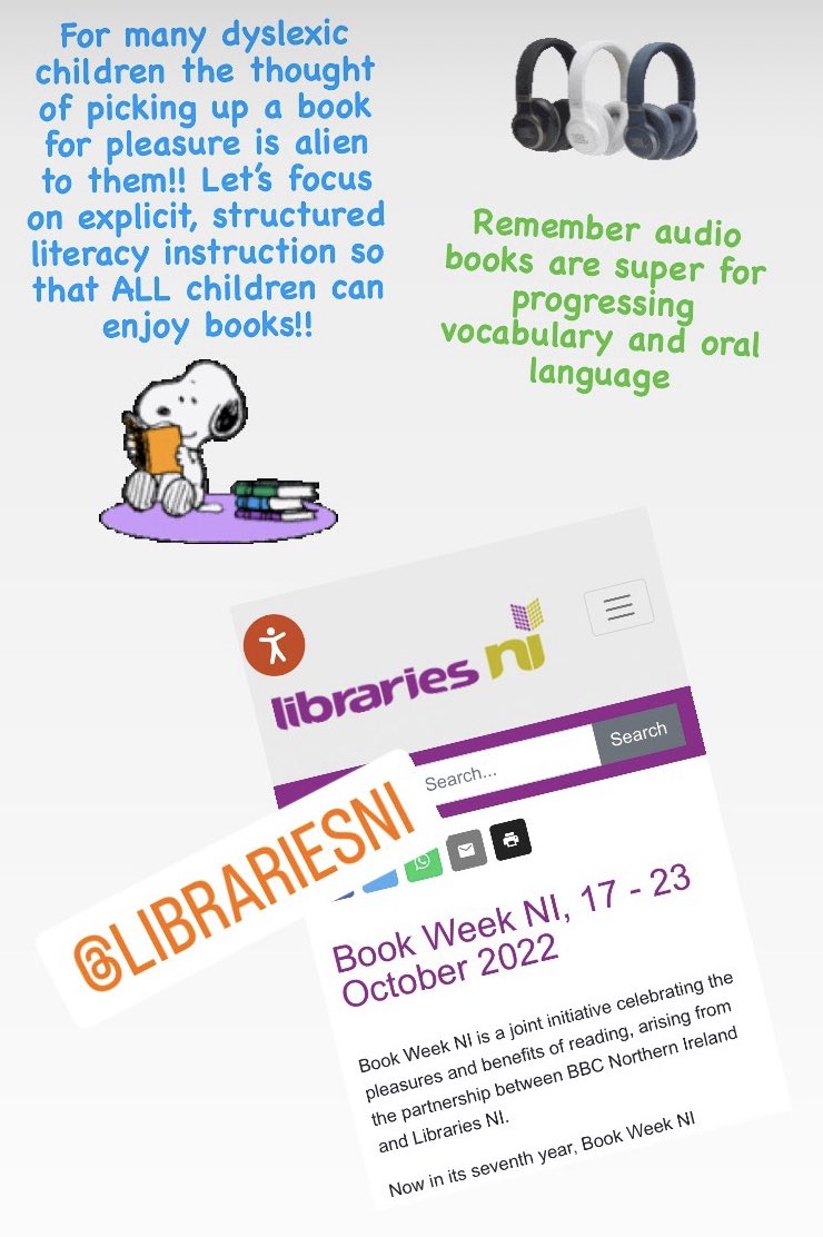 Book week NI Perfect time 2 think of how we teach R children 2 read- balanced literacy fails 2 many children. Time 2 adopt structured literacy approach:explicit, cumulative, multisensory instruction benefits all children but essential for lots <a href="/LibrariesNI/">Libraries NI</a>  <a href="/glendadavies/">glenda davies</a>