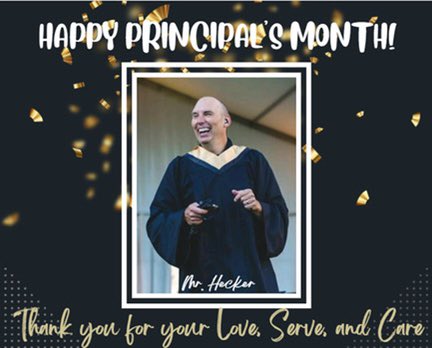 CypressParkHS's tweet photo. Happy to celebrate our Principal, Mr. Hecker, and the amazing things he does for our Tiger students, teachers and families. #Riseup @CypressParkHS @heckerhookem https://t.co/acQUFJ9cRU