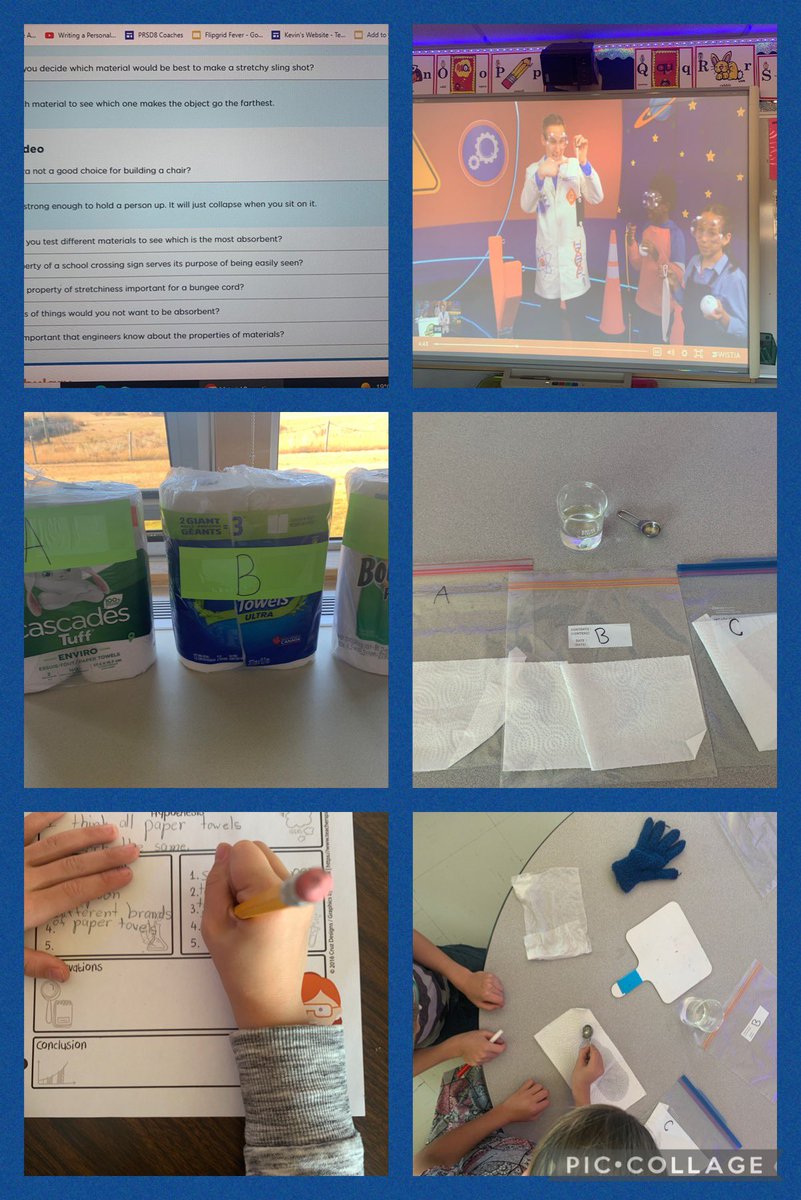 SusanCleland's tweet photo. Gr 2 @SchoolBurdett is piloting the new #Science #curriculum. We are learning about properties of materials. Watched a video from #GenerationGenius and then tested #absorbency of paper towels. #HandsOnLearning #prsd8 #fun #learning https://t.co/hoihBqx4bF