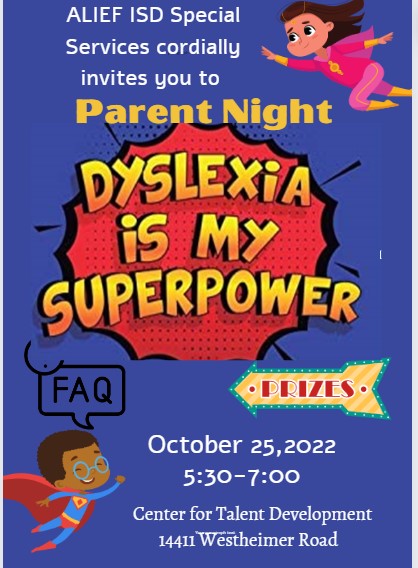 Upcoming Event for <a href="/AliefISD/">Alief ISD</a> parents of students with dyslexia-please save the date and wear red in support of our students! #AliefDyslexiaAcceptance