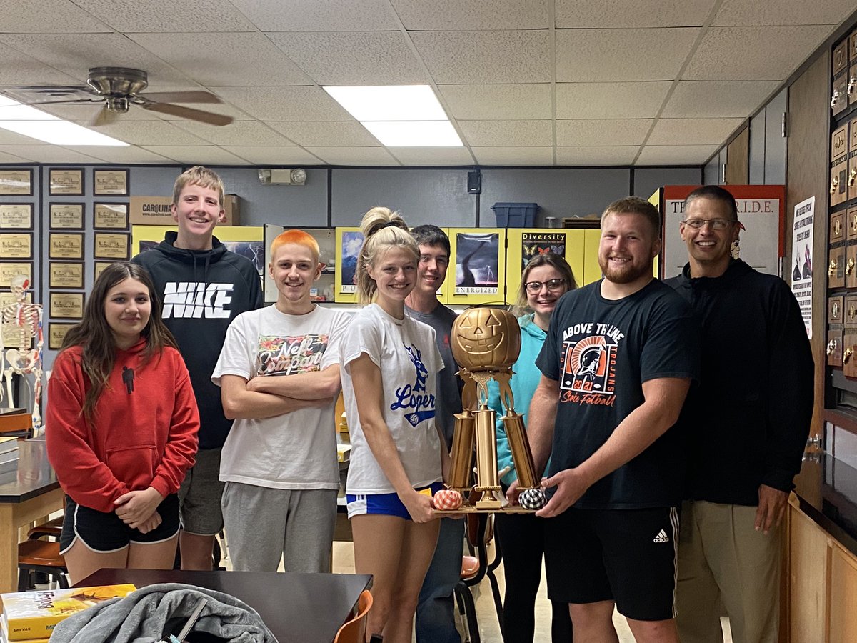 BeloitStuCo's tweet photo. And the winning PRIDE Time is…..Mr. Isbell’s PRIDE! They are the proud recipients of the pumpkin decorating contest traveling trophy!! And recipients of a breakfast or ice cream sundae party for their PRIDE! @BeloitTrojans https://t.co/cOQod7YFnm