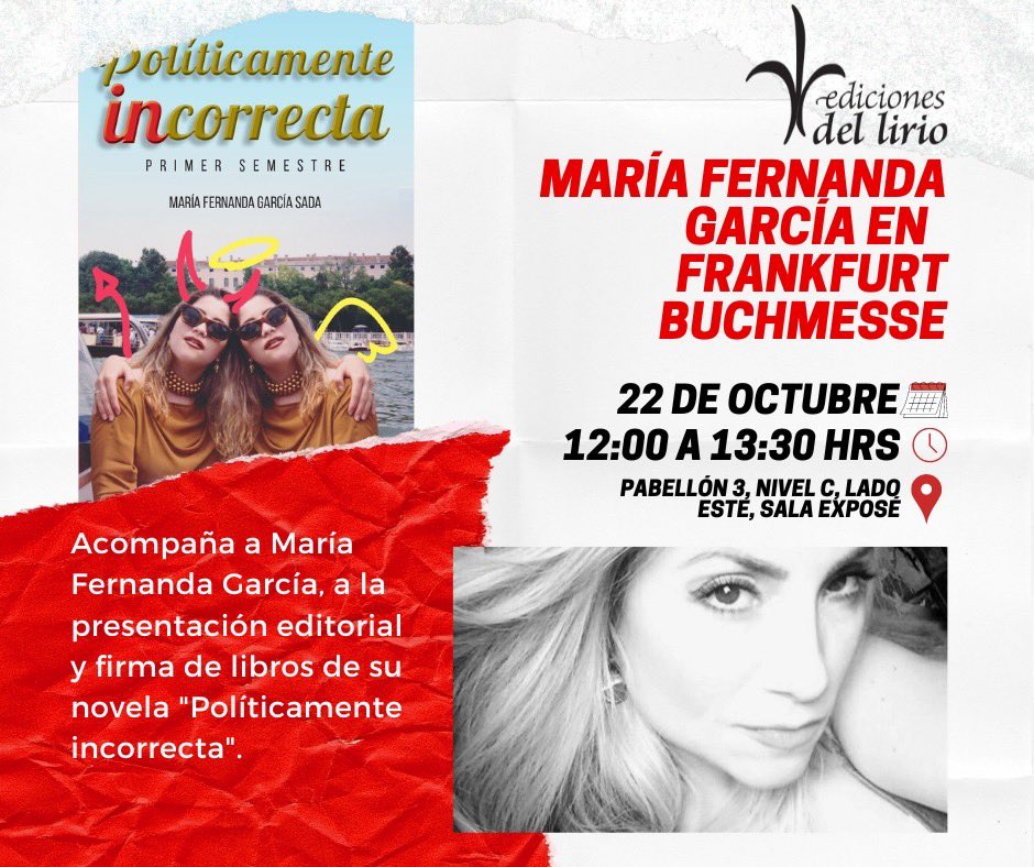 📢¡Que no se te pase!
✍🏻Jóvenes #autoresmexicanos 🇲🇽presentarán sus creaciones literarias en la <a href="/Book_Fair/">FrankfurterBuchmesse</a> 📖, y <a href="/eddellirio/">Ediciones del Lirio</a> te invita a asistir: 
🗓 22 de octubre
🕒 12:00-13:30hrs
📍 Pabellón 3, nivel C, lado este, sala exposé del recinto de la #FeriadelLibro en #Frankfurt 🇩🇪