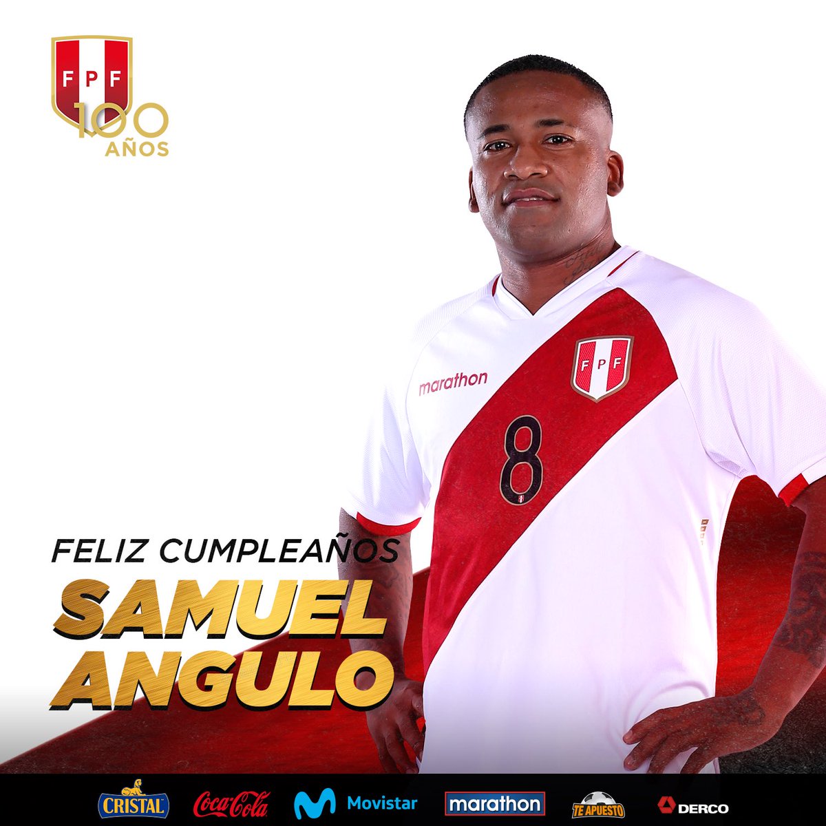 Saludamos afectuosamente a Samuel Angulo, jugador de nuestra @SeleccionPeru de Futsal 🇵🇪, en el día de su cumpleaños. ¡Muchas felicidades y los mejores deseos! 🎉 #ArribaPerú 💪🏼