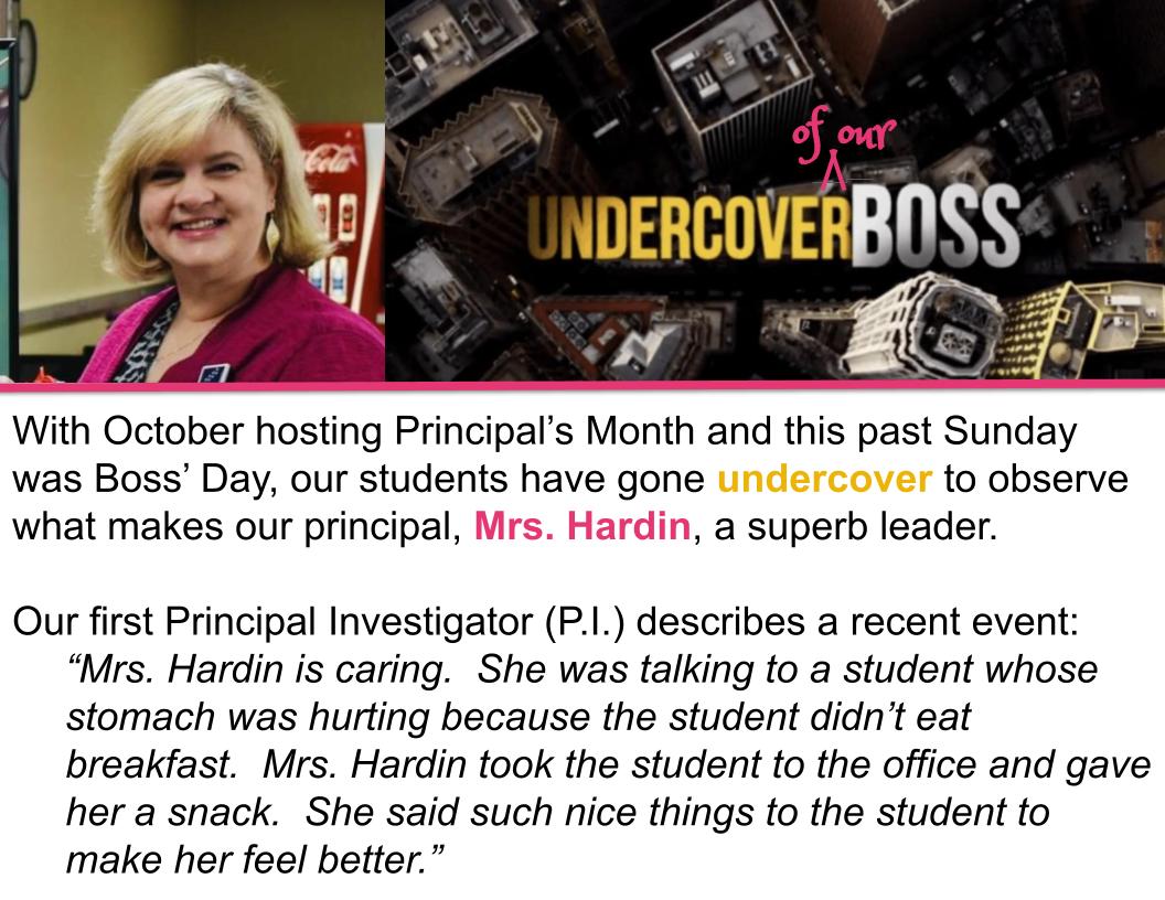 MemorialPISD's tweet image. P.I. Report on our special leader, Mrs. Hardin
#PISDDedicatedtoCaring #BelievePlanoISD