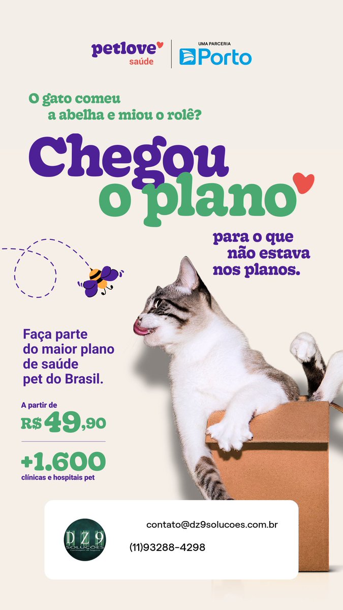 Dz9Solucoes's tweet photo. Quem tem amor de 4 patas, sabe a importância do cuidado com a saúde deles. Proteja seu Pet, fale com a gente 11 93288-4298
#saudeanimal #dz9solucoes #petprotegido #portoseguro #petlove #pet https://t.co/FpSHelgbqr