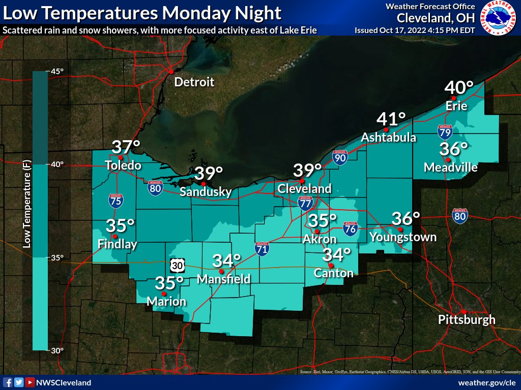 NWS Cleveland on Twitter "Lows tonight will fall into the 30s for much