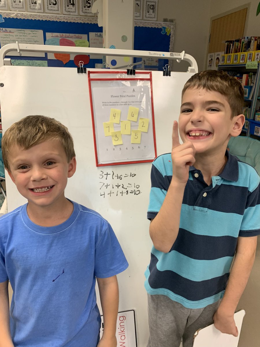 BoothbySuzanne's tweet photo. #buildingthinkingclassrooms with #PBJpartners,  flower petal #thinkingboards and target numbers of 10, 12, 14. There were no #hogsorlogs as they worked together to solve their problems and proud smiles say it all! Another one tomorrow! @APSMath @Ashlawneagles https://t.co/QshAvBYO6O