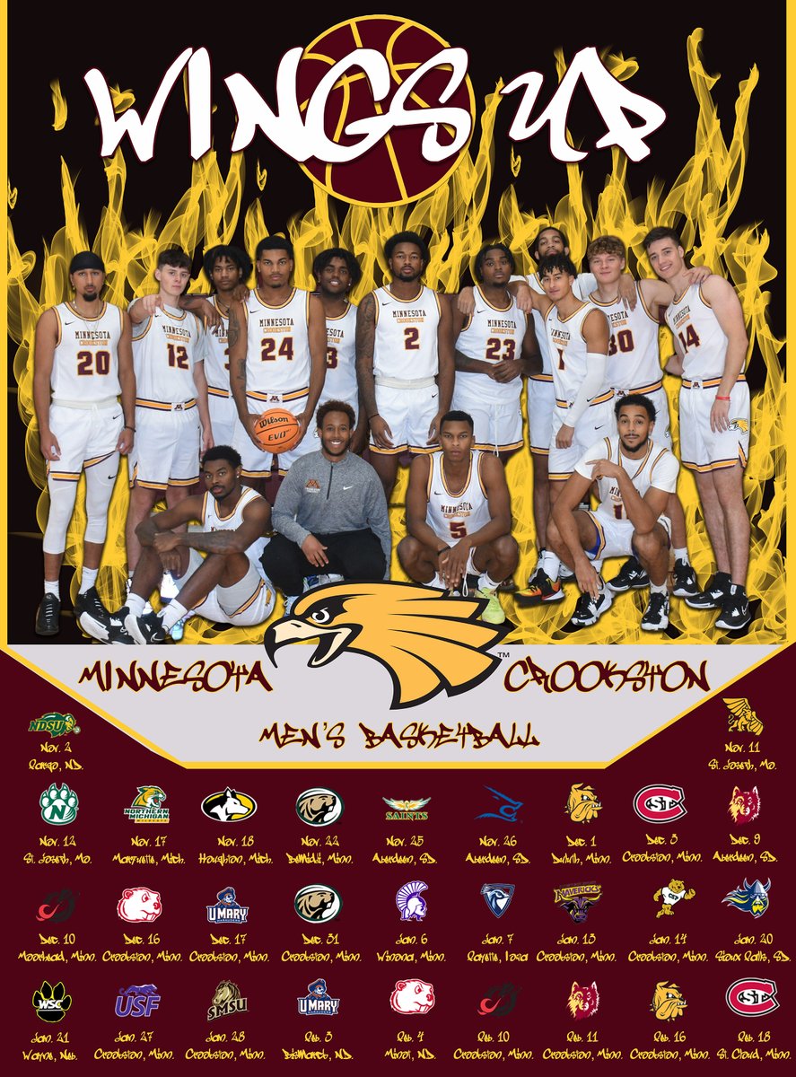 Here is a look at the 2022-23 <a href="/GoldenEaglesMBB/">MN Crookston MBB</a> schedule #WingsUp