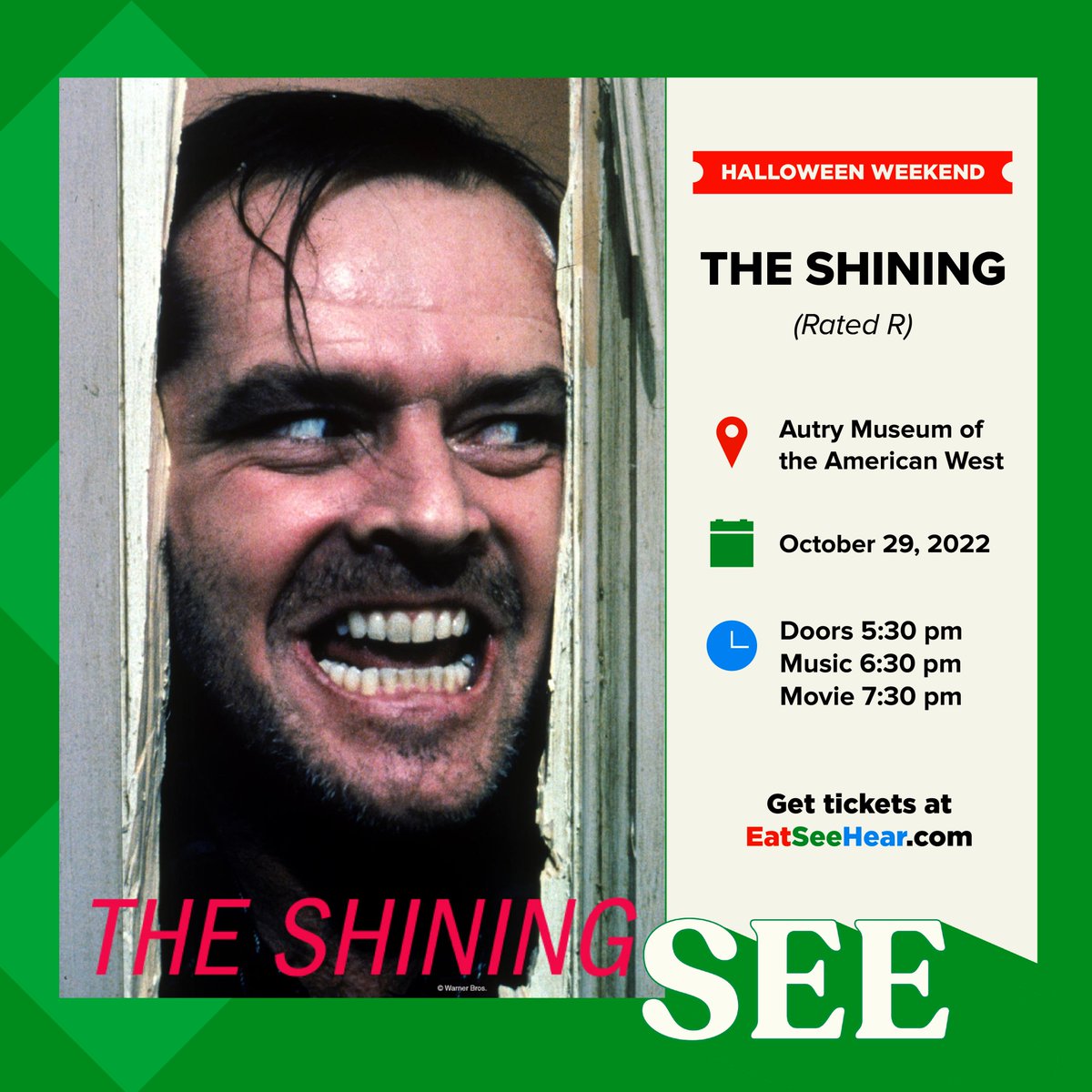 It’s Spooky Season &amp; we are screening The Shining for the last event of the season! 👻🎃😱

@unclenearest will be serving up delicious samples and their signature cocktails. Plus, a special pop up from @Tajinusa! Presented by @SHOWTIME. 

Get tickets at eatseehear.com