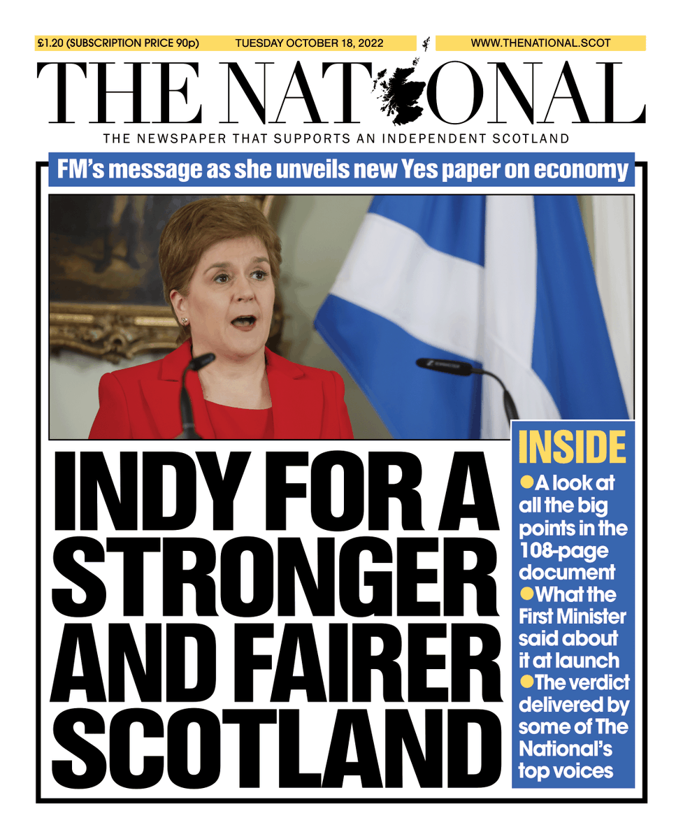 ScotNational's tweet photo. Here's a peak at tomorrow's front page 📰

'Indy for a stronger and fairer Scotland' https://t.co/wKy2JiJvfp