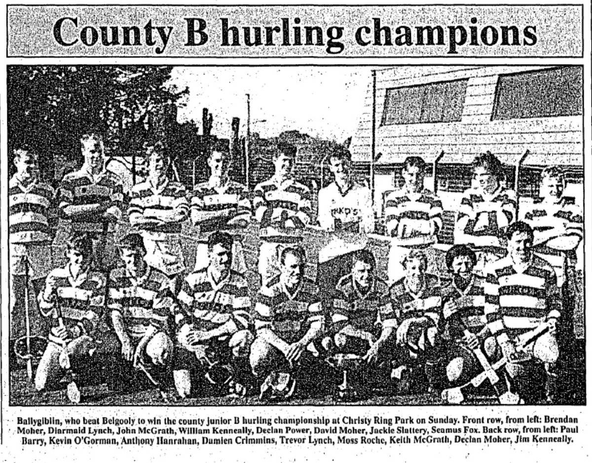 On this day in 1993 the men of <a href="/Ballygiblingaa/">Ballygiblin GAA</a> won the <a href="/OfficialCorkGAA/">Cork GAA</a> County Junior B Hurling Championship title at Páirc Uí Rinn as they defeated Belgooly, on a final score line of 4-12 to 1-12 #corkhurlinghistory