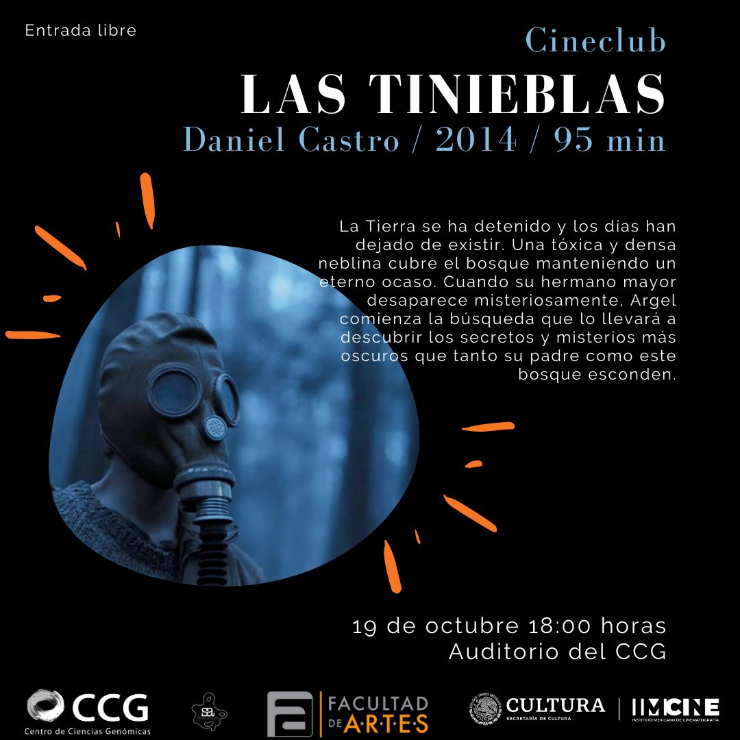 ¡Ya es semana de Cineclub! Y por ser octubre, les traemos unas de miedo. En colaboración con @SocArtistas, el @imcine y Facultad de Artes UAEM, les traemos este miércoles: 'Las Tinieblas' de Daniel Castro. Entrada libre Auditorio del CCG, 19 de octubre, 18:00 horas