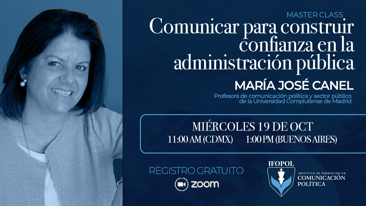No te pierdas la #MasterClass de la Dra. <a href="/mariajoseCANEL/">María José Canel</a> sobre cómo generar confianza en las instituciones públicas a través de la comunicación política. El acceso será GRATUITO. ¡Te esperamos!
🗓 Miércoles, 19 oct.
🕚 11:00 CDMX
👩‍💻 Vía Zoom 
Registro👇🏻
bit.ly/3To0dMu
