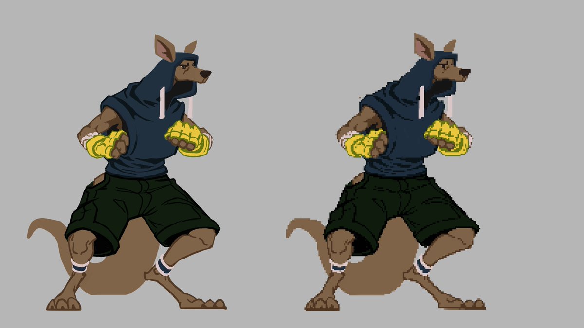 TheRooAwakening's tweet photo. Fungy recently had a poll on twitter to see which design our audience loved for the main character of the game.  We hope you love the colorized version too! *Does not represent final game*

#kangaroo #nft #nftcommunity #art #game #videogame #beatemup #marketplace https://t.co/1jgyxaOasl
