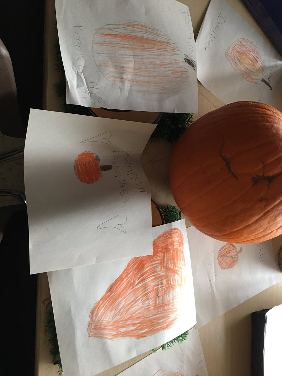 K1Fairlawn's tweet photo. Today we started our Pumpkin Inquiry @FairlawnPSPDSB @PeelSchools . When we arrived this morning we saw a big pumpkin on our wonder table. Students explored the pumpkin and decided to draw what they observed . https://t.co/HfKziYBdod