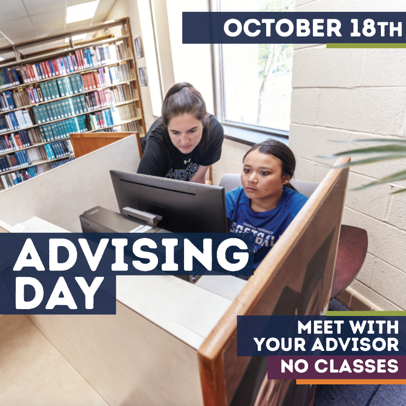 Tuesday, October 18th, is Advising Day. No classes will be held - students meet with their advisors to register for spring classes.