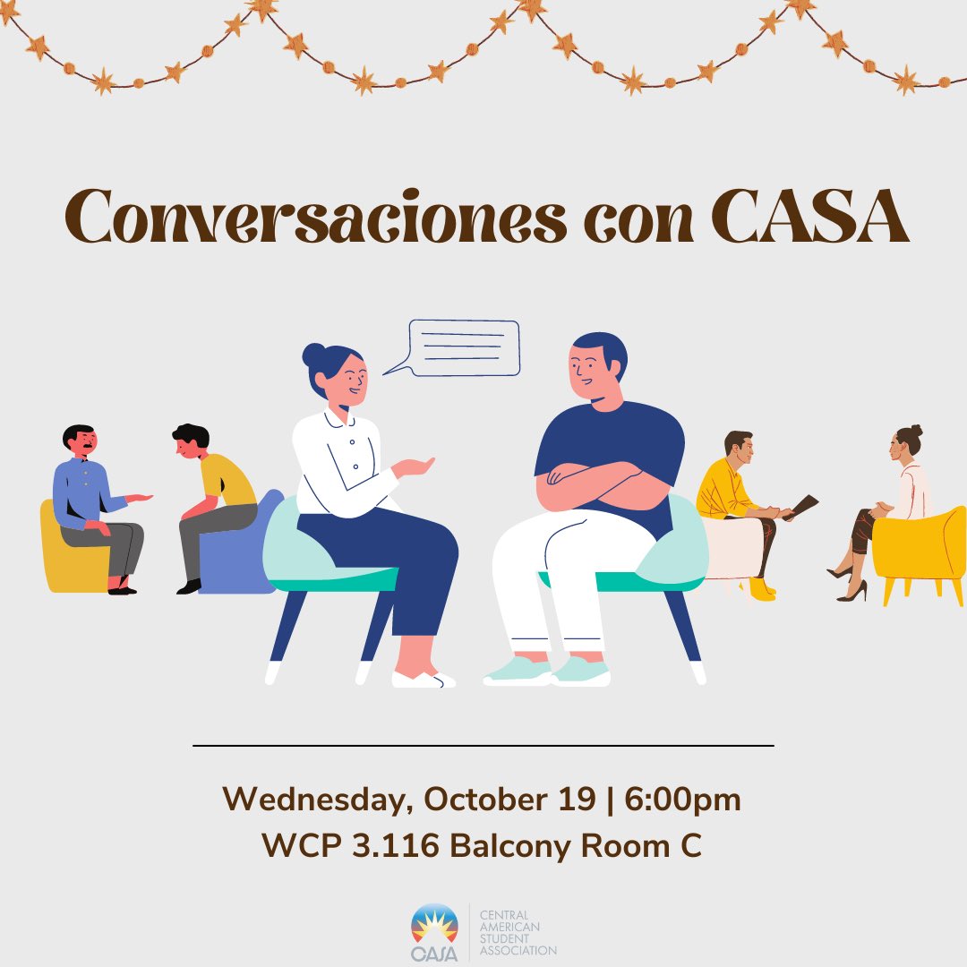casautexas's tweet photo. Hola familia! Join us this Wednesday as we take an opportunity to come together to discuss/vent about common issues that we experience as Latinxs growing up. Feel free to come and share, listen or just bless us with your presence as we have our Conversaciones con CASA https://t.co/OQNxXExsLj