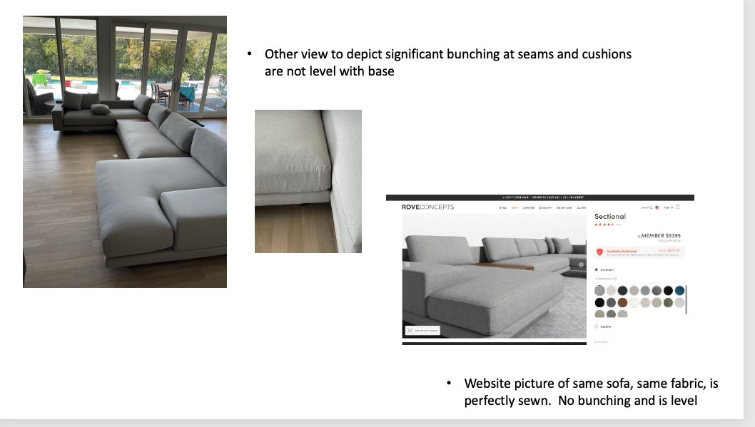 sl3017's tweet photo. @RoveConcepts can you help with return shipping of a defective sofa ?  ROVE tells me to fedex back at my cost !!!   I buy a $6000 sofa (tax, shipping, delivery, warranty) and I am supposed to spend thousands to send back due to your bad quality ? #roveconcepts #dresden https://t.co/0FIGx0rySV