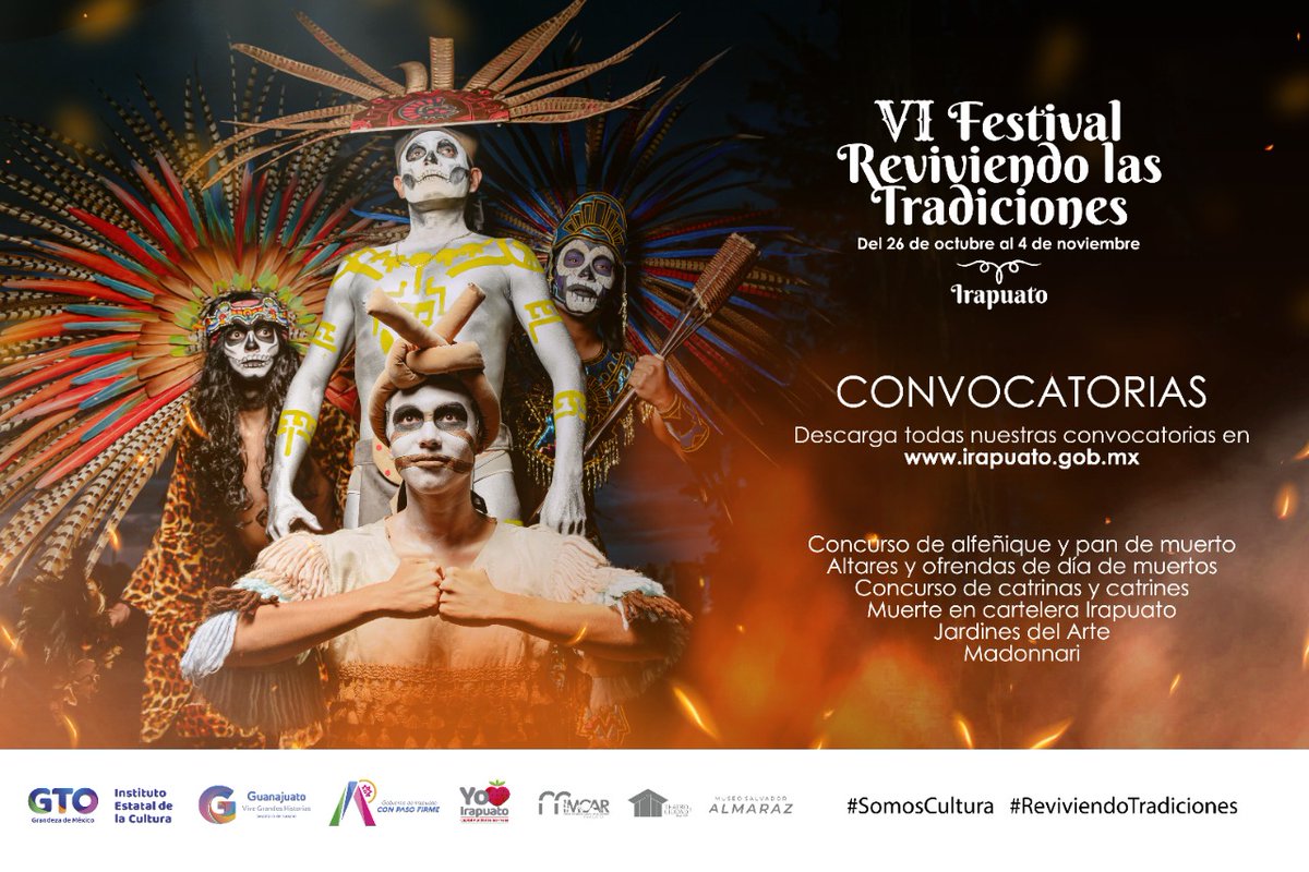 🏵️ Revive nuestras tradiciones participando en concursos y talleres que tenemos para ti. Entra al siguiente link, consulta el que más te guste e inscríbete👇🏼 irapuato.gob.mx/convocatorias/ #CulturaParaTodos #ReviviendoTradiciones💀