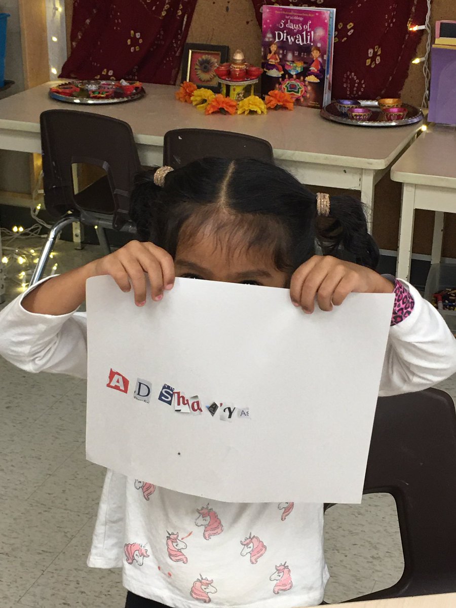K1Fairlawn's tweet photo. We have been learning to recognize, make, and print our names. Today we used flyers to make our names. https://t.co/ftRDDJw626