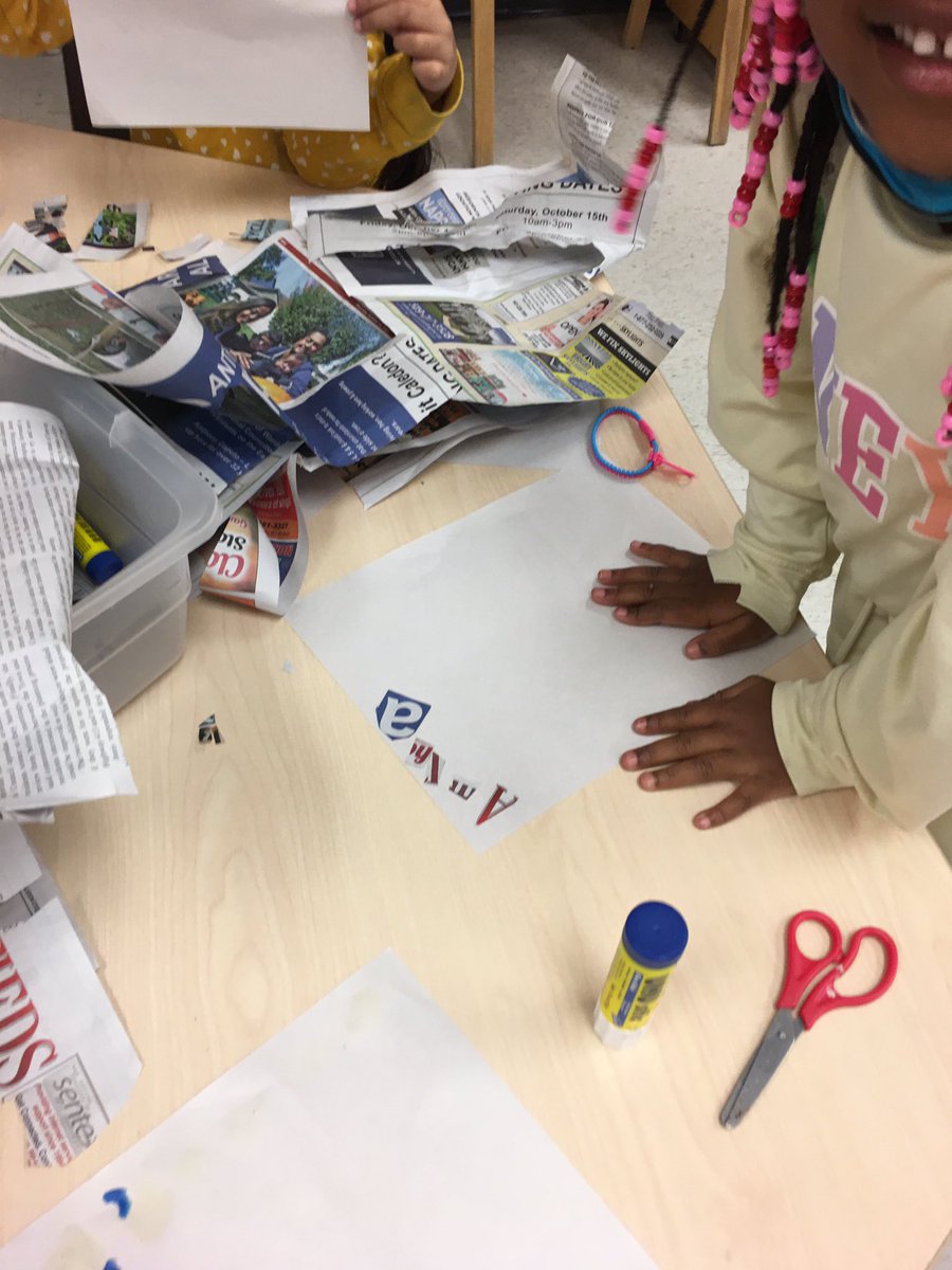 K1Fairlawn's tweet photo. We have been learning to recognize, make, and print our names. Today we used flyers to make our names. https://t.co/ftRDDJw626