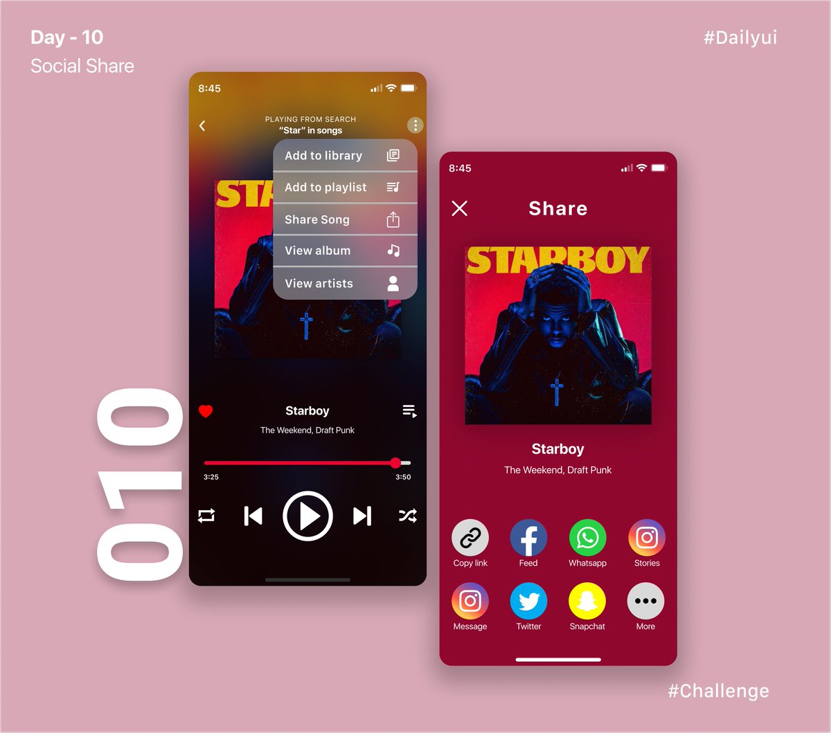MndlDpk's tweet photo. Hey Guys,
Done with my 10th day of UI challenge from @DailyUI
Daily UI 010 - Social Share @Daily_UI, @DailyUI
#DailyUI #dailyui010 #Practice #Daily_UI #Figma #XD #UIUXDesigner #UI #uxdesign #Socialshare #ux https://t.co/w5dxrubuil