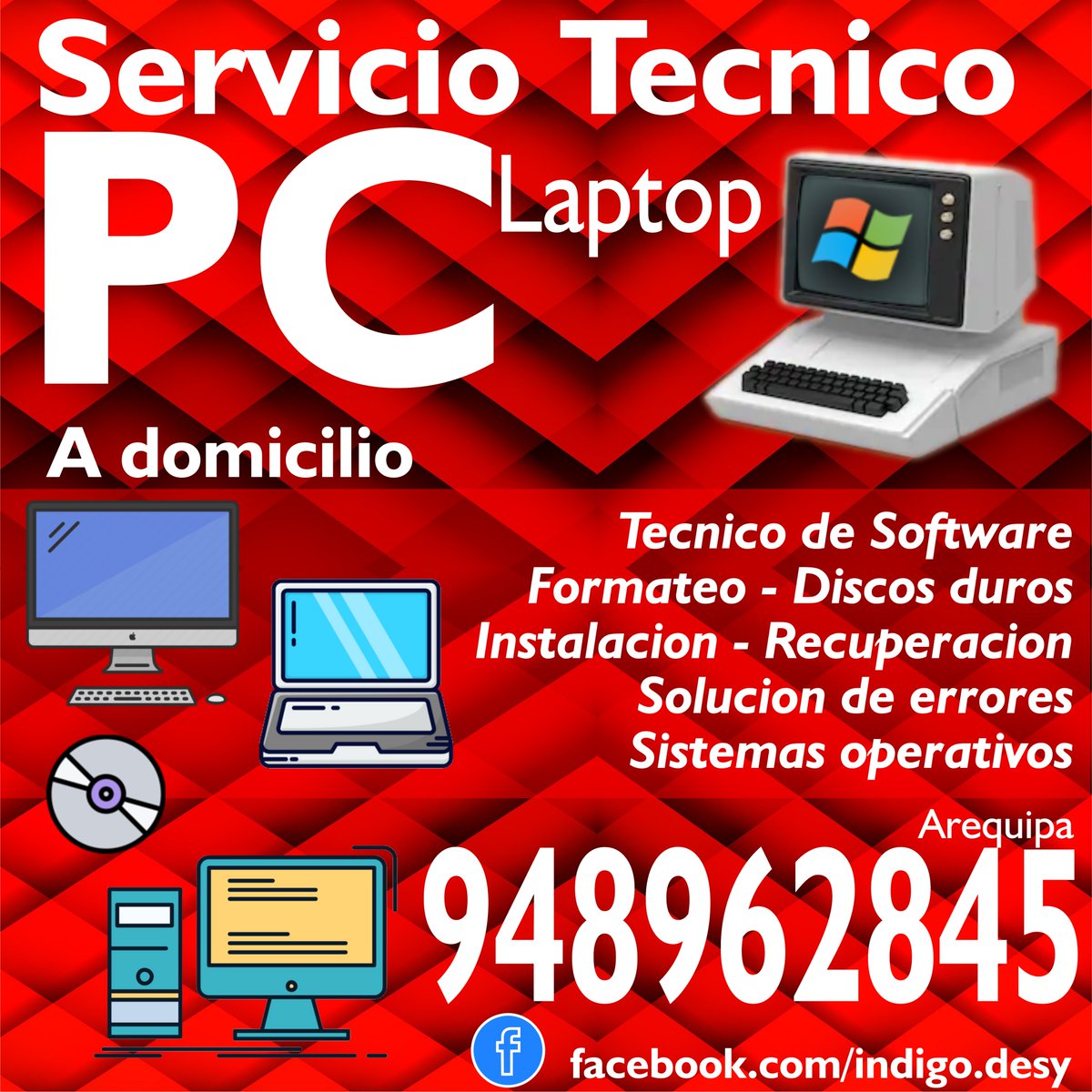 IndigoDesy's tweet photo. Servicio Tecnico Computadoras A Domicilio - Arequipa
Llamenos al 948962845.
Formateo e instalaciones, soluciones, correcion de errores, etc
#ServicioTecnico #Computadoras #Formateo #Domicilio #Soporte #PC #Arequipa #Servicio #Tecnico #Informatico #Windows #Programas #InDy https://t.co/VSEEz72UAI